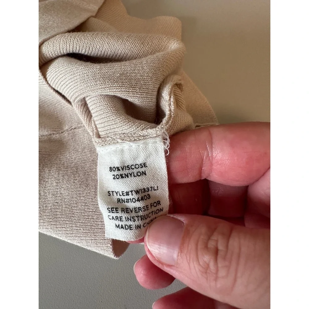 Baltic Born Beige Mock Neck Ribbed Knit Short Sleeve Top | Size Large